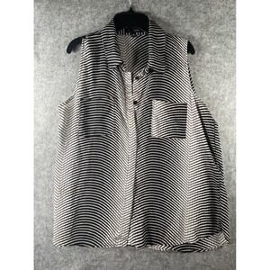 Notations Womens Black‎ White Wave Stripe Sleeveless Button Down Blouse Size M